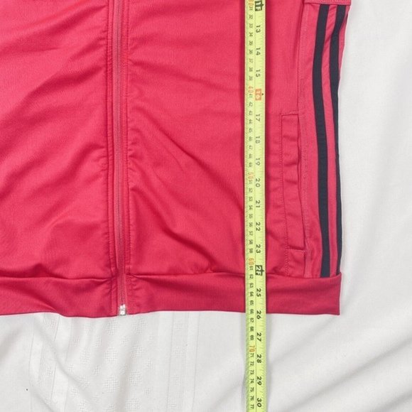 Adidas Jacket Women Large Climalite Full Zip Three Black Stripes Pockets Pink - Picture 9 of 13